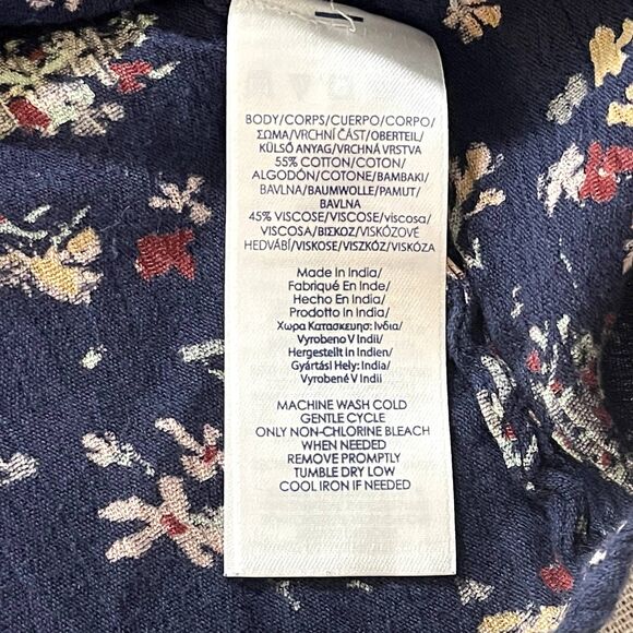 Chaps | Navy Floral Long Sleeve Peasant Top | Medium - Picture 6 of 6